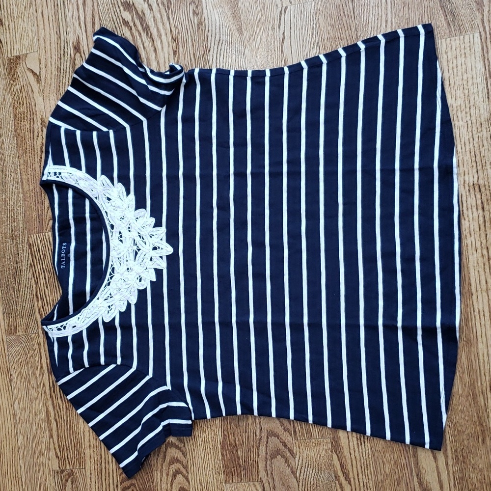 (XL) Talbots Striped Nautical Lace Trim Collar Design Lightweight 100% Cotton
